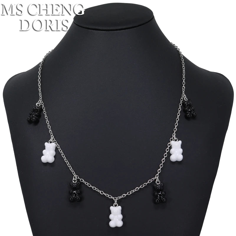 Handmade 33 Styles Colors Cute Resin Gummy Bear Chain Necklaces, Candy Color Pendant F close-up view