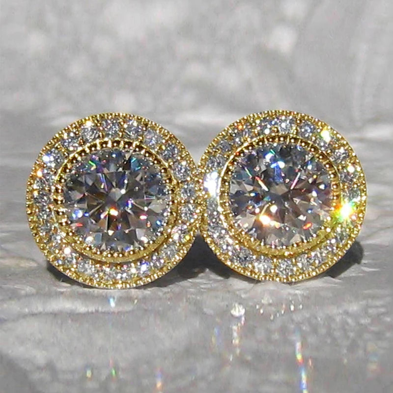 Huitan Delicate Small Round Stud Earrings Women with Shiny Cubic Zirconia Simple Vers alternate view