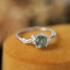 New S925 Sterling Silver Green Moss Agate Stone Ring for Women Engagement Jewelry Gif alternate view