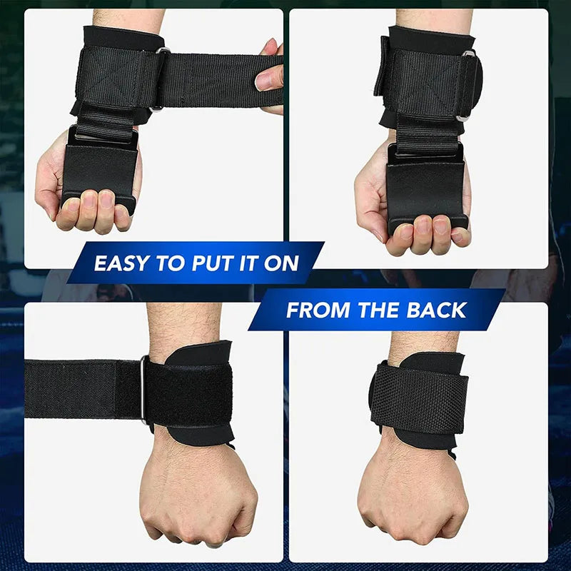 Weight Lifting Hook Grips with Wrist Wraps | Gym Fitness Hand Bar Straps close-up view