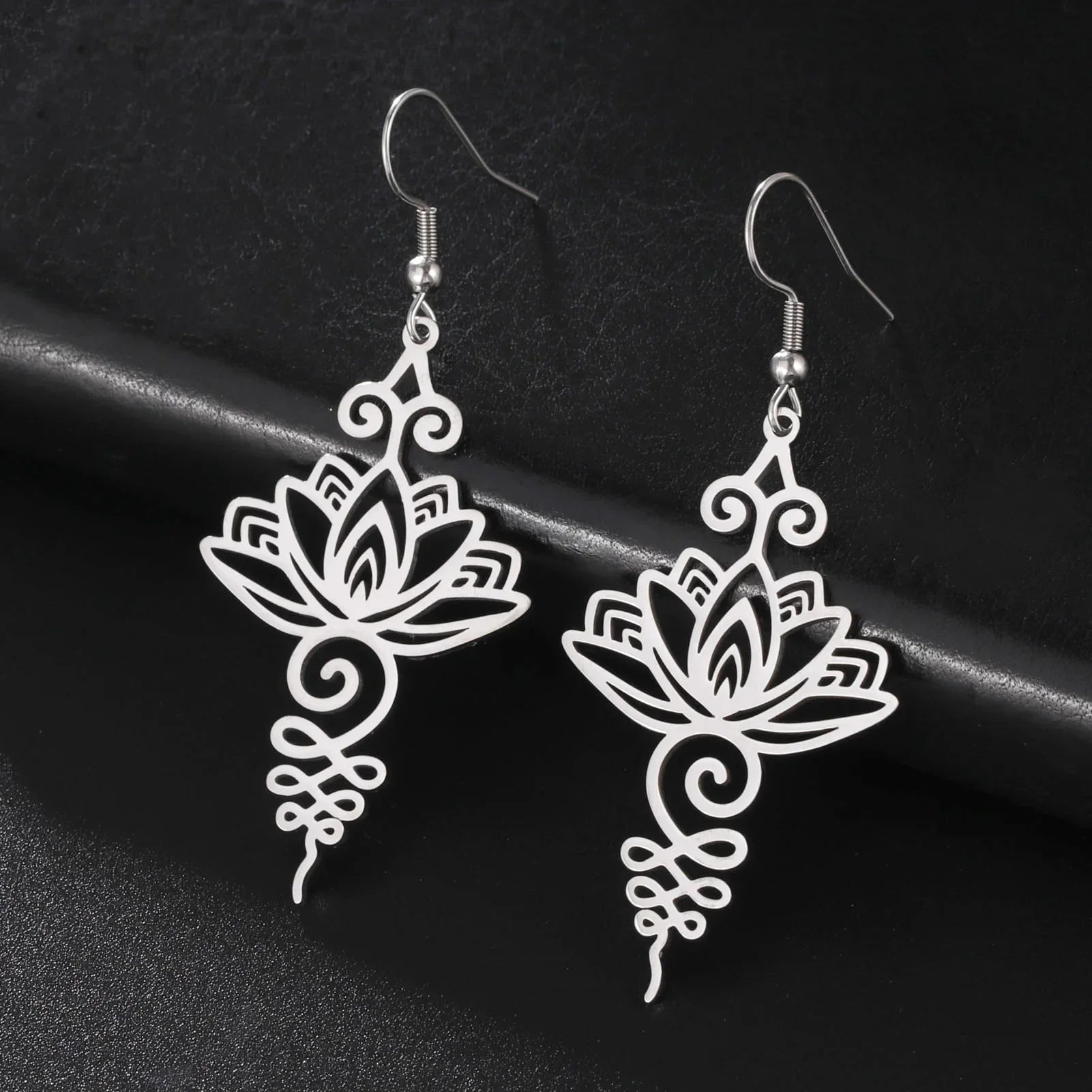 Stainless Steel Unalome Pendant Necklace | Yoga Jewelry with Lotus Flower lifestyle view