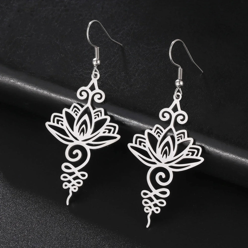 Stainless Steel Unalome Pendant Necklace | Yoga Jewelry with Lotus Flower lifestyle view