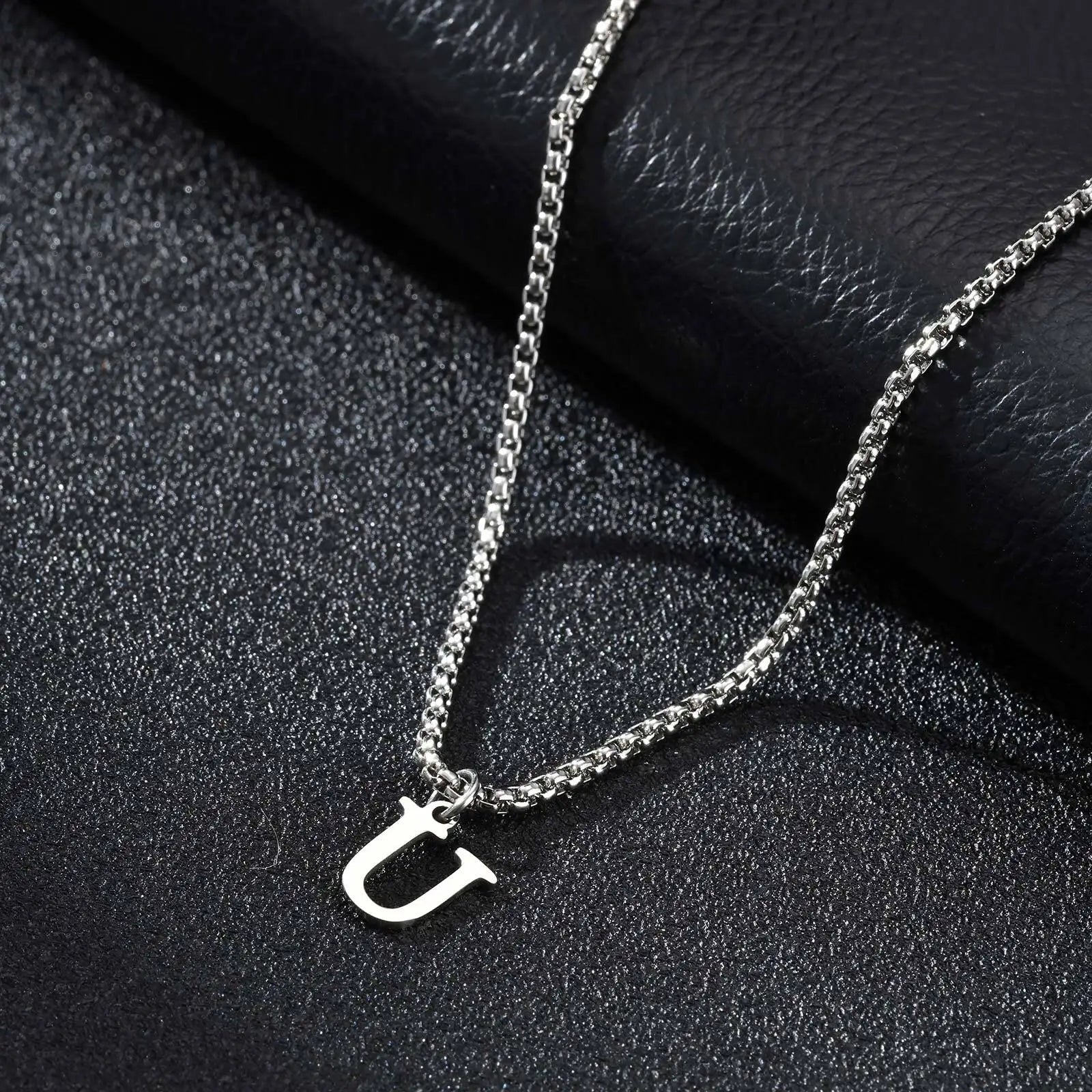 Minimal A-Z Initial Necklace for Men | Stainless Steel Letter Pendant detail view