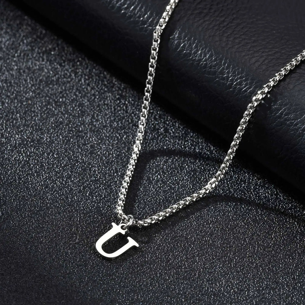 Minimal A-Z Initial Necklace for Men | Stainless Steel Letter Pendant detail view