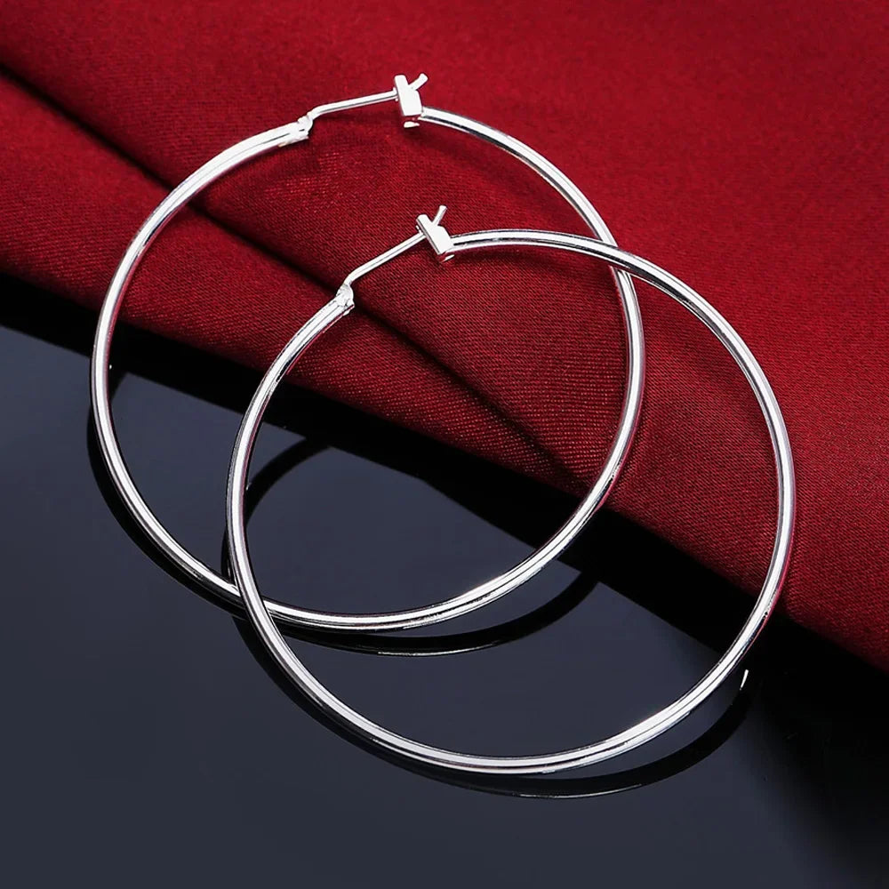 Top Quality 925 Sterling Silver Earrings Simple Round Circle Hoop Earrings For Woma additional angle