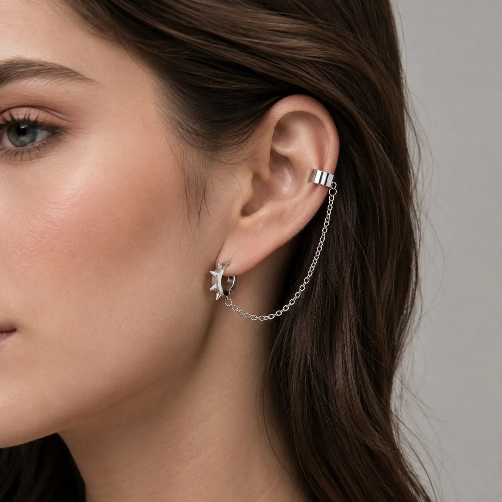 1pc Clip Earrings with Chain Stainless Steel for Women Men Punk Tassel Hoop Ear Cuffs alternate view