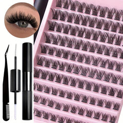 DIY Lash Extension Kit with Waterproof Strong Hold Lash Bond And Seal Lash Clusters Plus Eyelash Tweezers