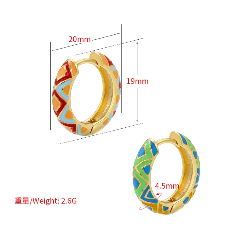 ZHUKOU Enamel Geometric hoop Earrings Fashion gold color triangle Women Round small additional angle