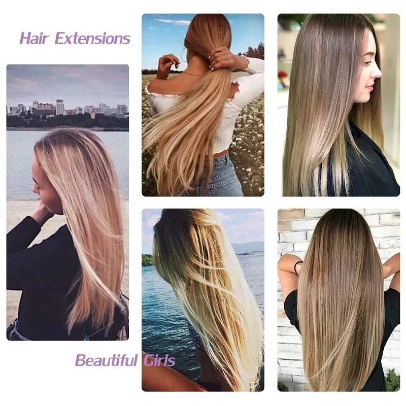Synthetic 24 Inch Clip In Hair Extensions | Long Straight Blonde Black Heat Resista additional angle