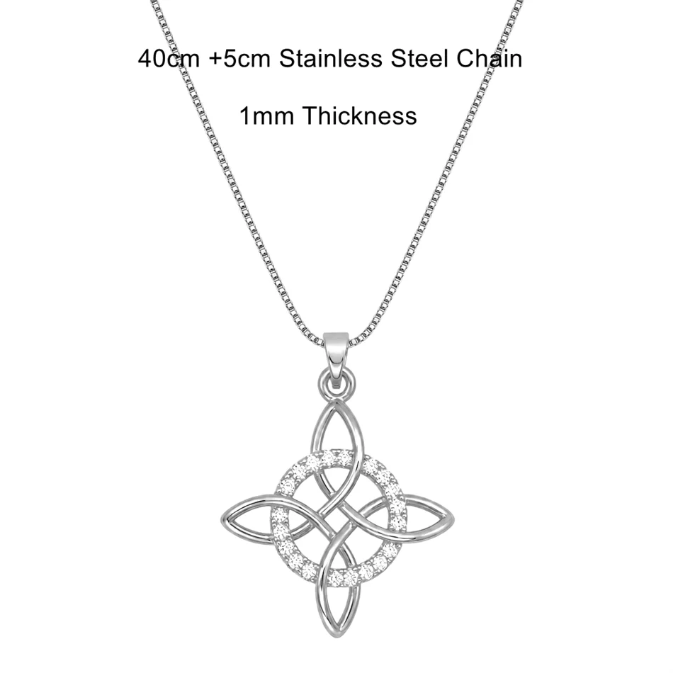 Witch Knot Pendant Necklace Stainless Steel Chain CZ Celtic 4 Elements Protection Amu alternate view