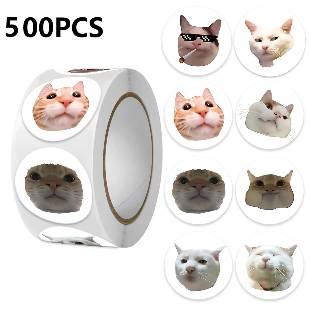 Funny Cat Cartoon Sticker Roll | 100pcs Animal Stickers for Photocard Decor additional angle