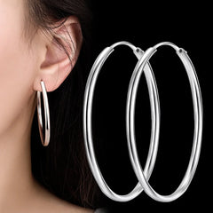 Andara 925 Sterling Silver 3MM Thick 3/4/5/6CM Hoops Earrings For Women Wedding Luxur alternate view