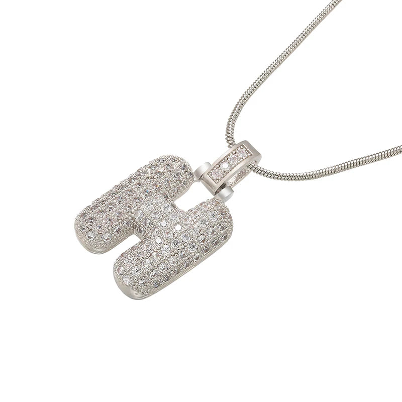 Silver Bubble Initial Letter Necklace | Customizable 26 Letters Pendant Jewelry for Wome detail view