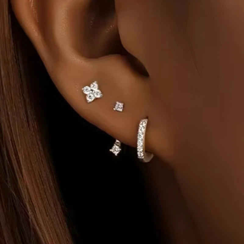 Gold Circle Hoop Earrings Set | Stainless Steel Zircon Flower Stud Jewelry lifestyle view
