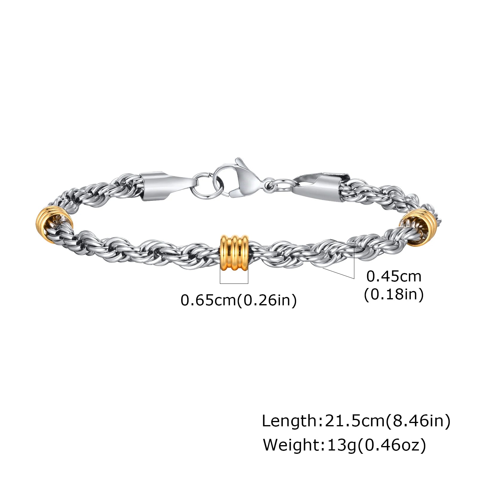 Vnox Men's Stainless Steel Rope Chain Bracelet with Tube Charms | Trendy Cuban Link W alternate view