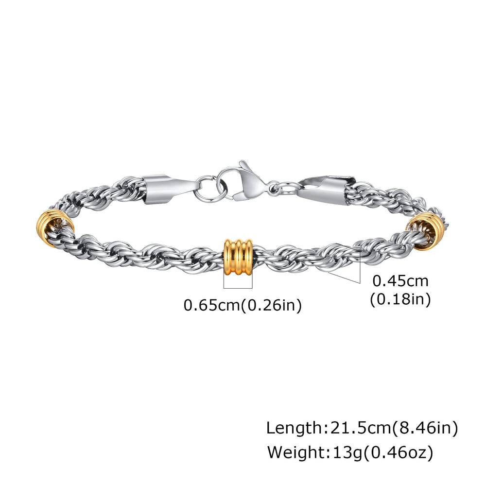 Vnox Men's Stainless Steel Rope Chain Bracelet with Tube Charms | Trendy Cuban Link W alternate view