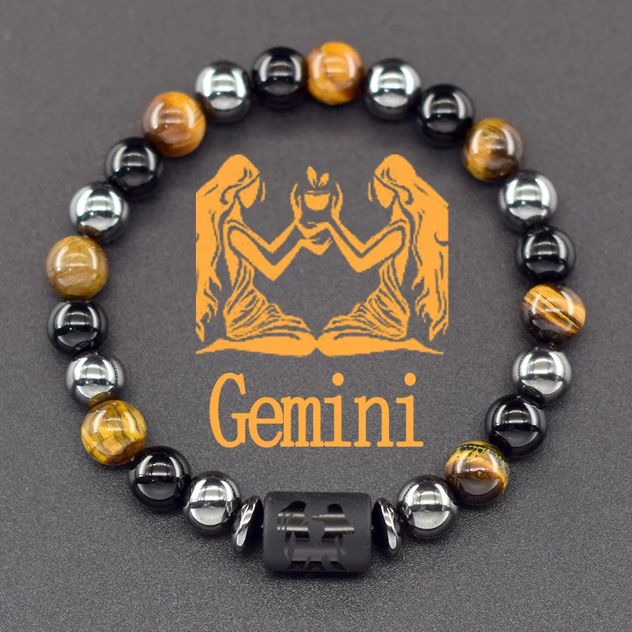 12 Zodiac Sign Bracelet Homme Constellation Bangle Natural Yellow Tiger Eye Stone Hem alternate view