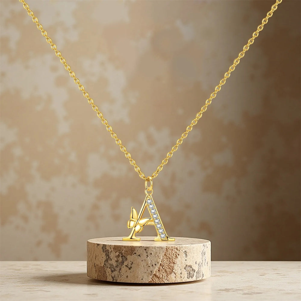 925 Sterling Silver Butterfly Initial Necklace | 26 Letter Y-Shaped Pendant for Wom additional angle