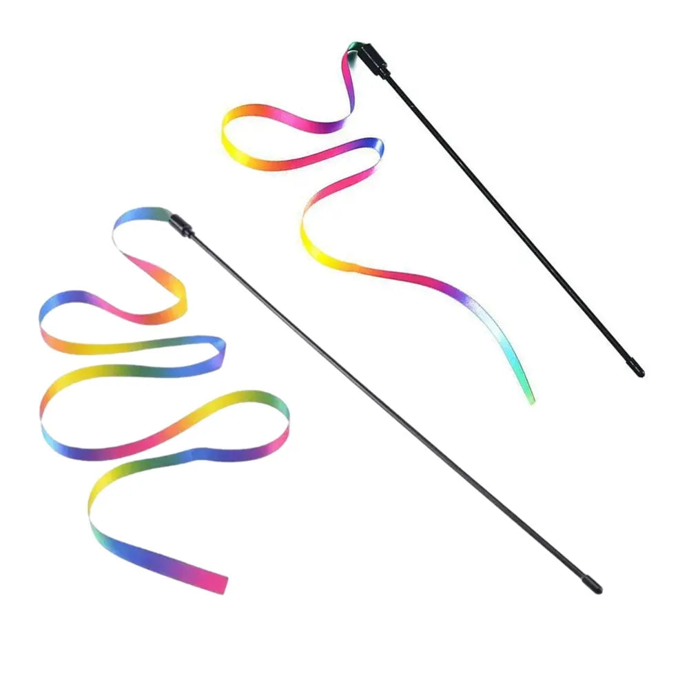 Interactive Cat Toy Funny Rainbow Strips Stick Cat Teaser Wand Pet Toys for Cats close-up view