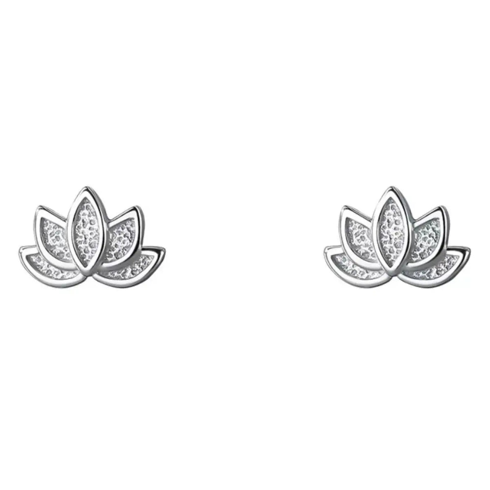 925 Sterling Silver Lotus Flower Small Stud Earrings For Women Piercing Luxury Elegan lifestyle view