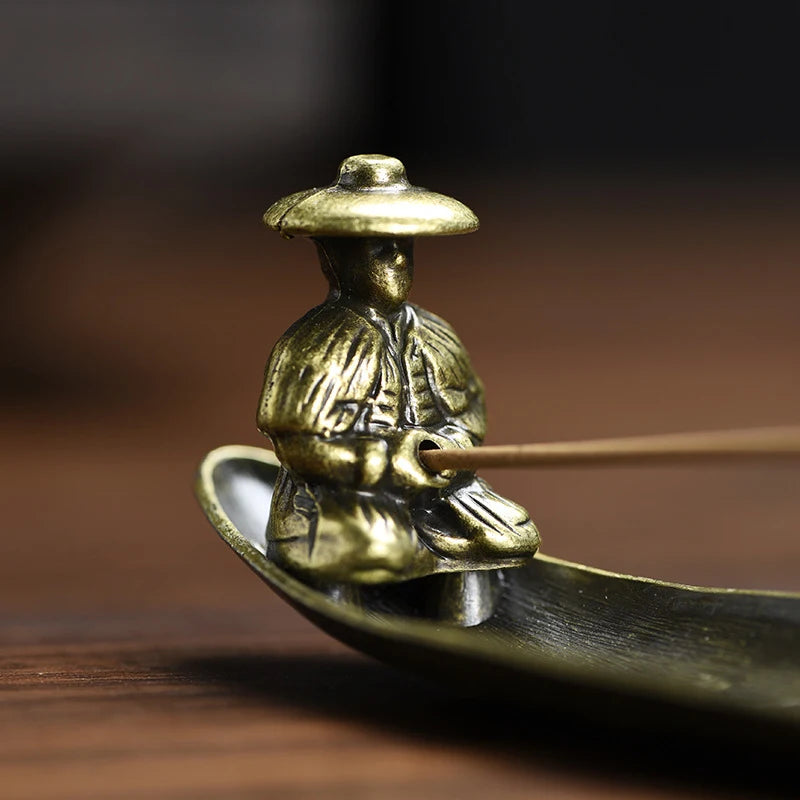 Traditional Japanese Incense Holder Old Men Fishing Boat Design | Aromatherapy Orname lifestyle view