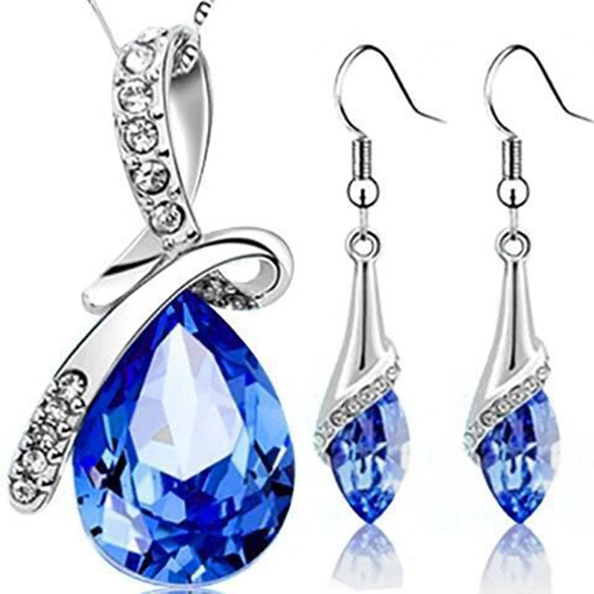 Fashion Silver Color Necklace Earrings Cubic Zirconia Jewelry Sets Elegant Crystal Zir close-up view