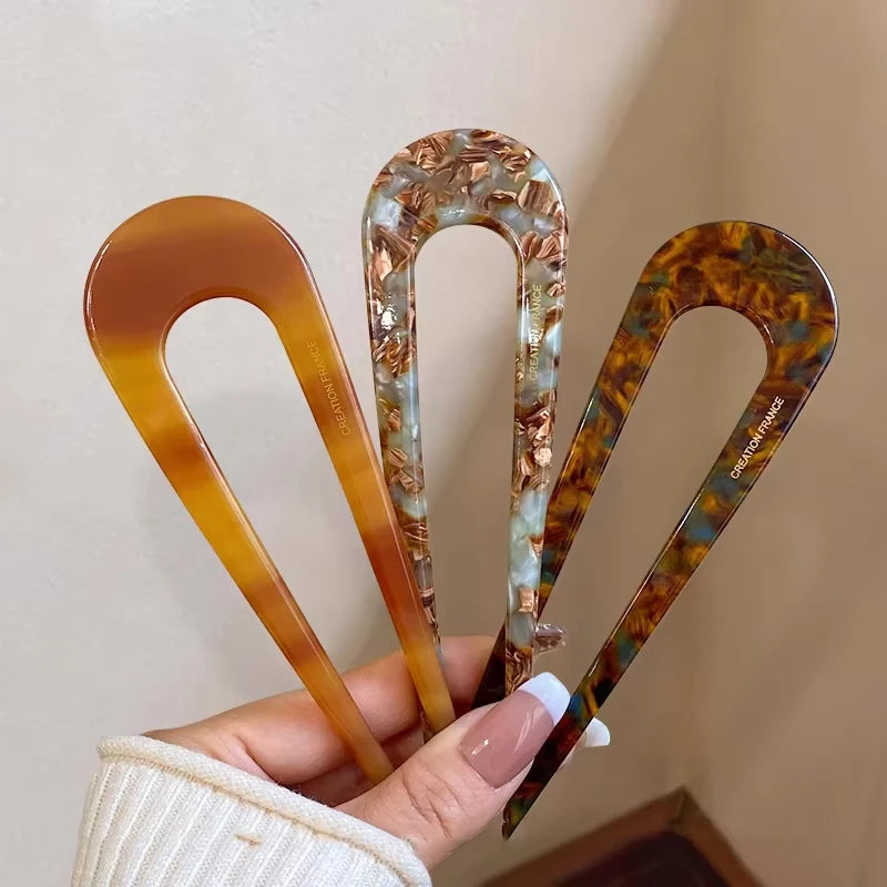 1/2/3/5pcs U-shaped Acrylic Hairpin for Women Elegant Temperament Ponytail Hair Cli additional angle