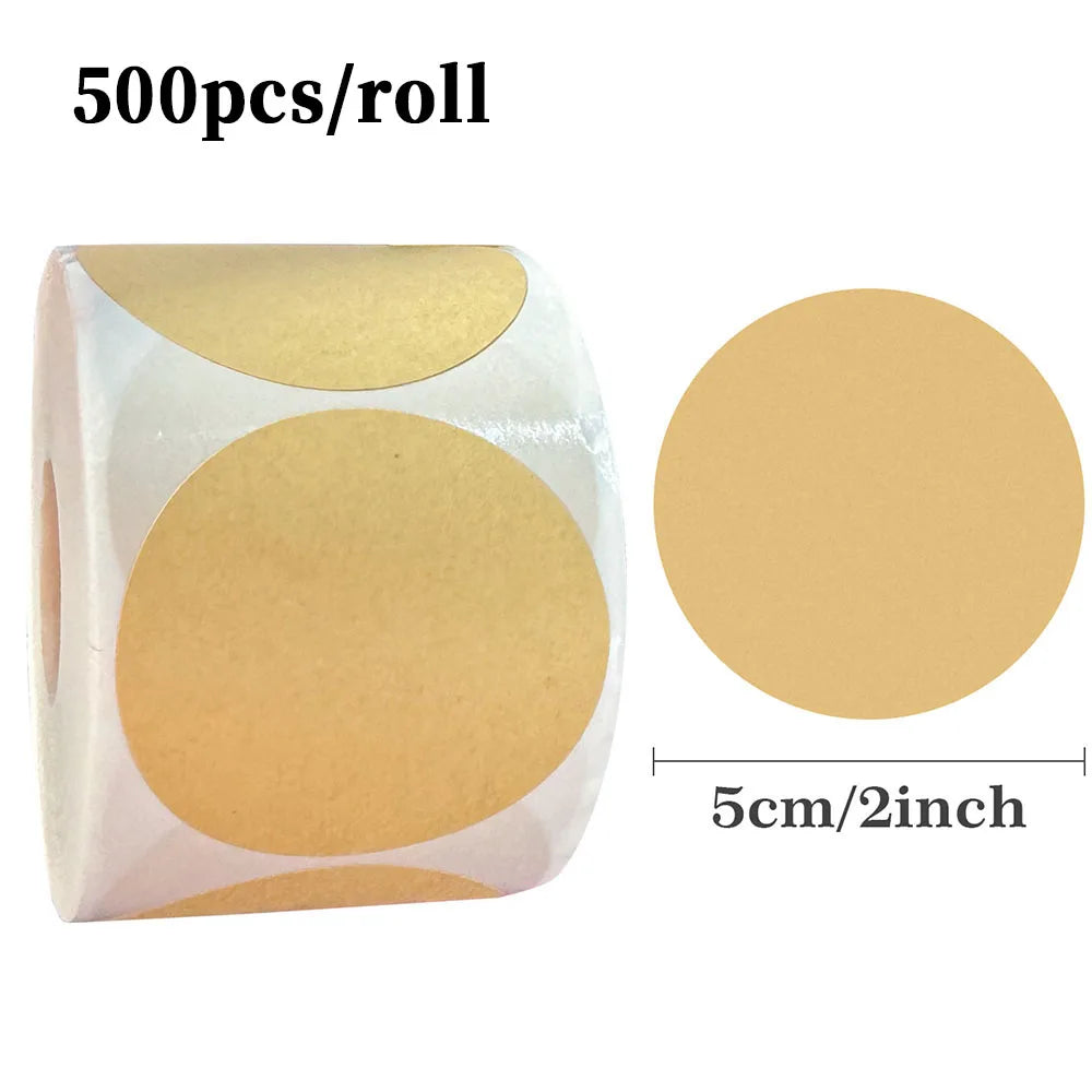 Kraft Round Self-Adhesive Labels | 500pcs per Roll, 3 Sizes alternate view