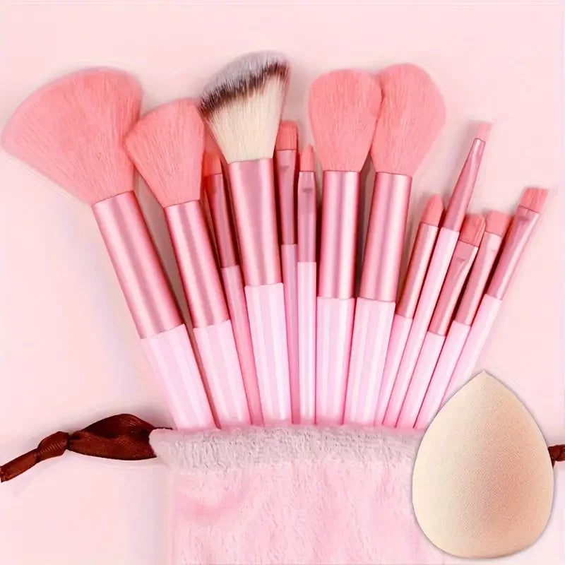 13-Piece Makeup Brush Set | Soft Fluffy Foundation Blush Highlighter Brush Kit close-up view