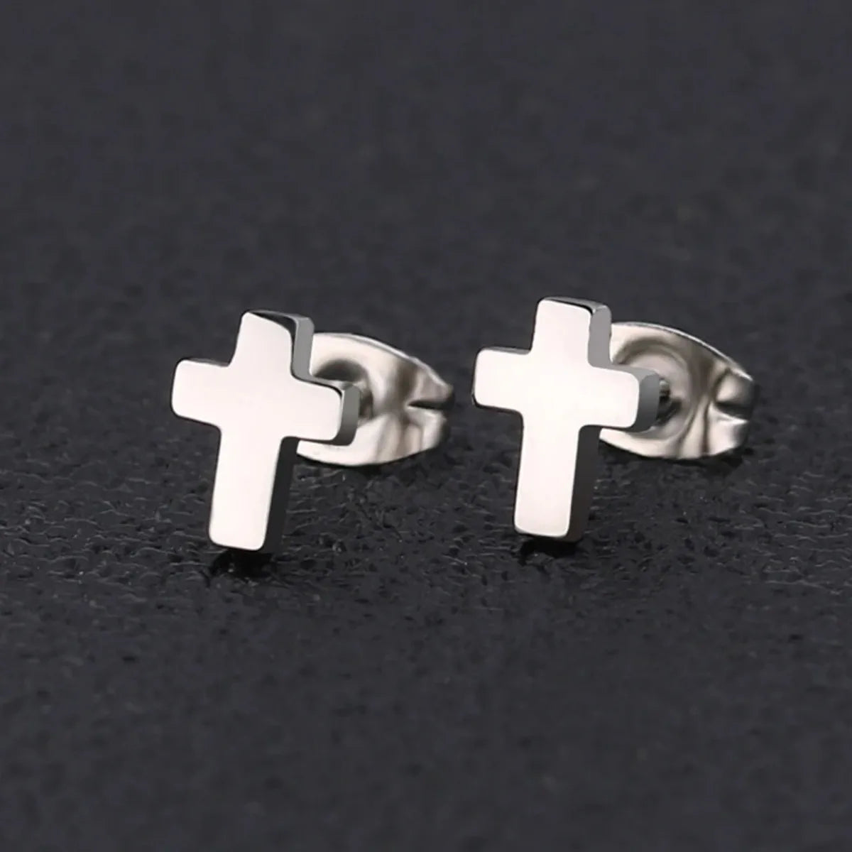 Punk Stainless Steel Cross Stud Earrings Jewelry close-up view