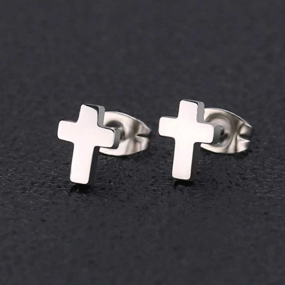 Punk Stainless Steel Cross Stud Earrings Jewelry close-up view