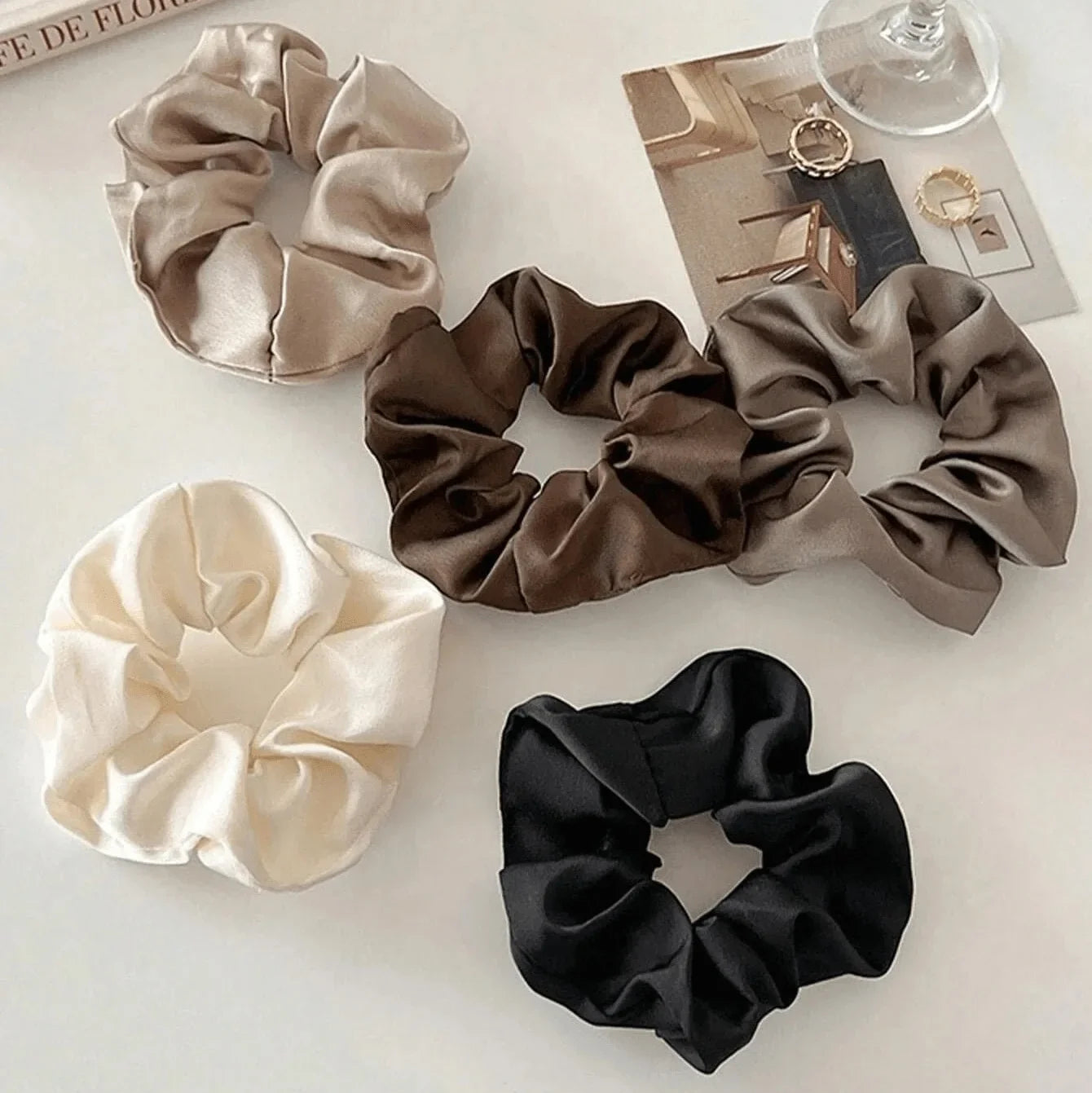 5pcs Retro Real Silk Large Scrunchies - Premium Hair Bands for Women, Suitable for additional angle