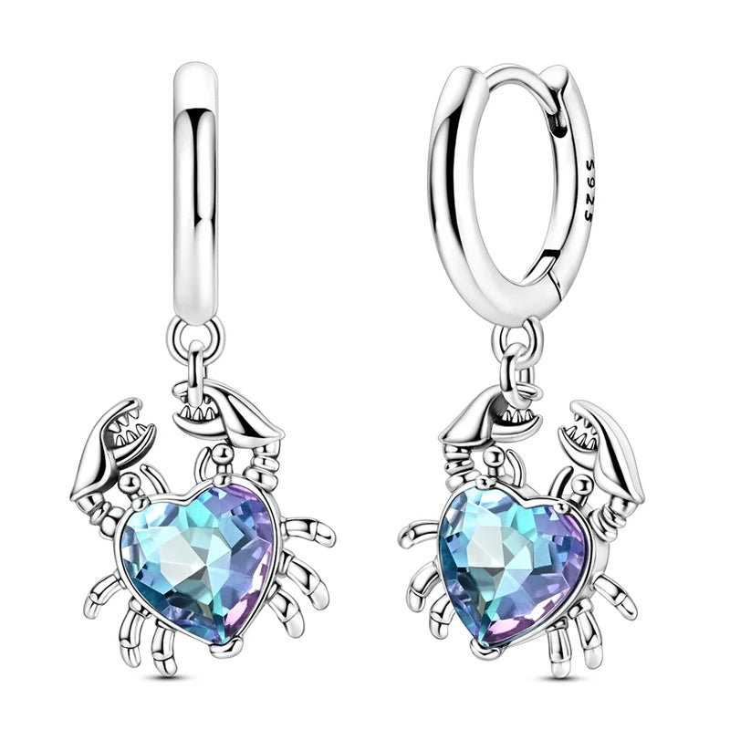 Luminous Shell Women Earrings Original 925 Sterling Silver Pave CZ Star Moon Hoop Earrin detail view