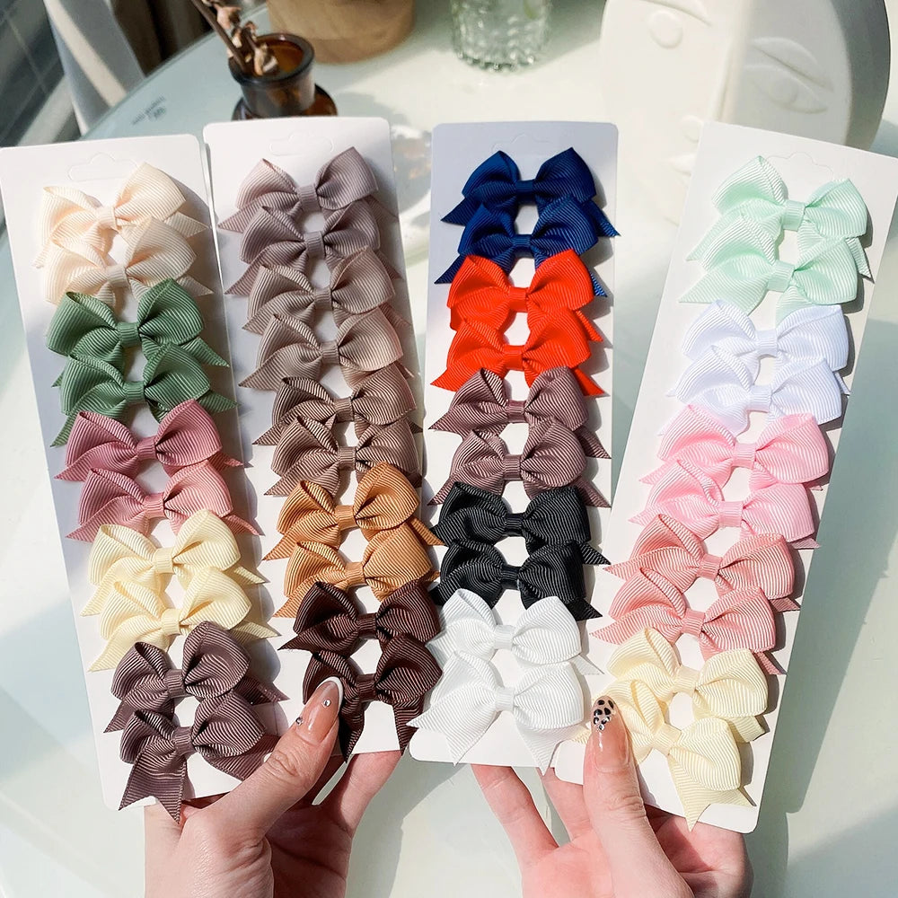 10Pcs/Set New Cute Solid Ribbon Bowknot Hair Clips for Baby Girls Handmade Bows Hairp alternate view