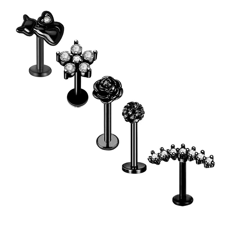 5pcs Tragus Stud Earring Set | Heart CZ Cartilage Piercing Jewelry additional angle