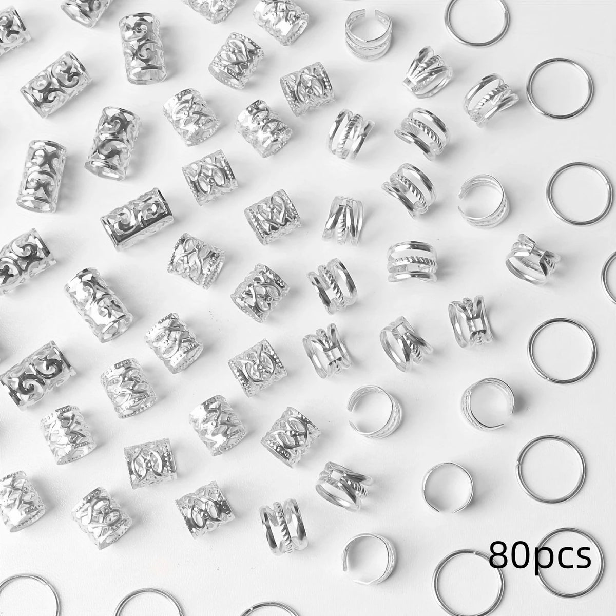 80PCS/Set Vintage Hollow Hair Rings Alloy Hair Cuff Hair Pins Loops Hair Accessories Loc Hair Jewelry for Braids