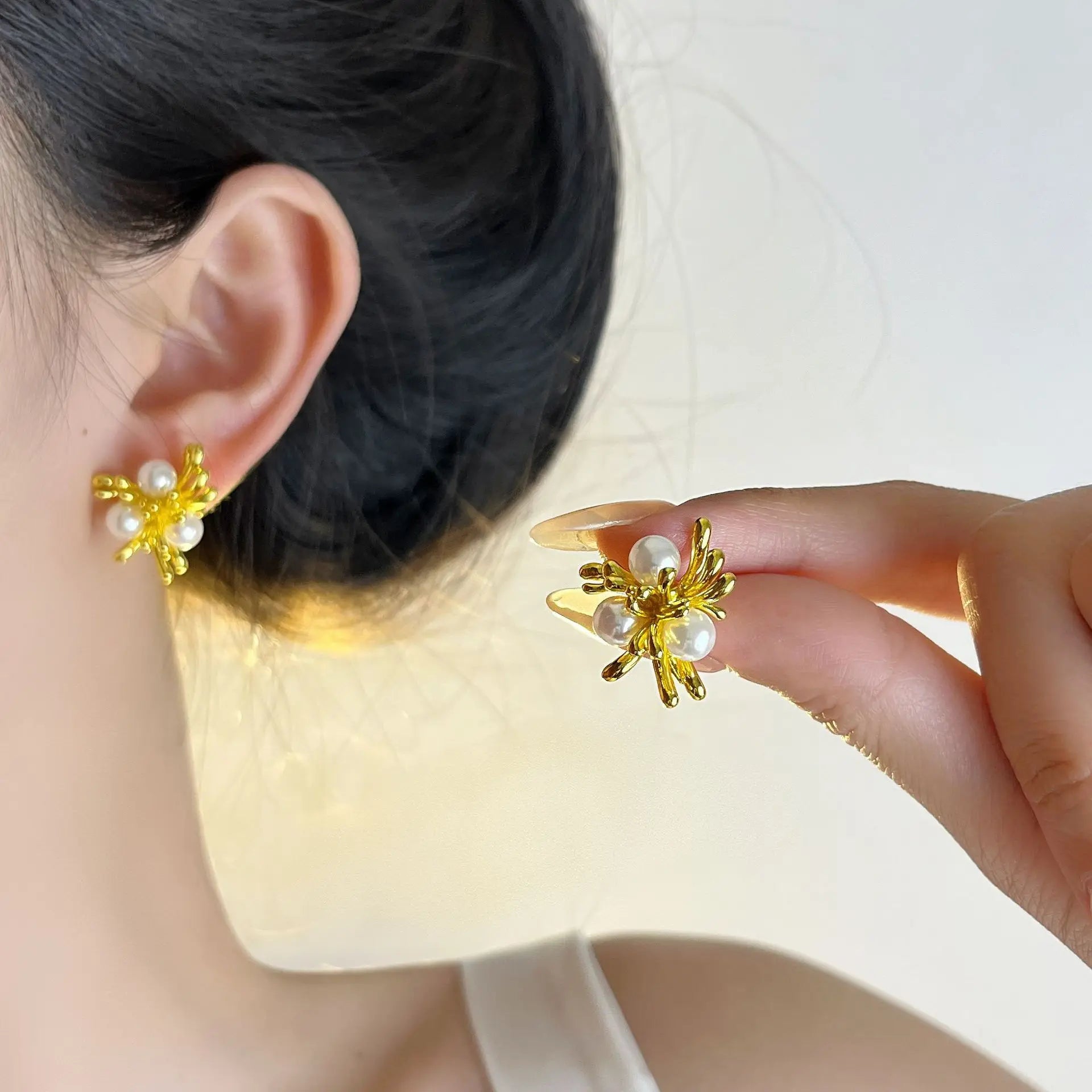 PANJBJ 925 Sterling Silver Bow Knot Earring for Women Texture Tassels Sweet Romanti additional angle