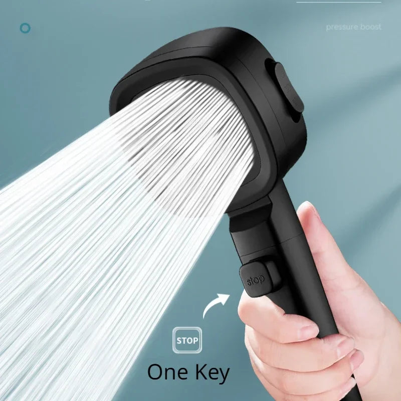 High Pressure Shower Head Water Saving 3 Modes Shower Heads Adjustable One-Key Stop detail view