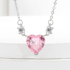 Light Luxury 925 Sterling Silver Pink Diamond Love Zircon Pendant Niche Exquisite Ladies Necklace Bi
