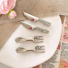 ⚑1/2Pcs Metal Silver Knife Fork Designs Hair Clip Color Rhinestones Hairpin Y2k Sweet Cool Girl Personality Hair Accessories