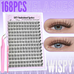168 Lashes, C-Curl/D-Curl Mixed-Length Natural Volume, DIY Self-Application Eyelash Extensions  Individual Lash Applications