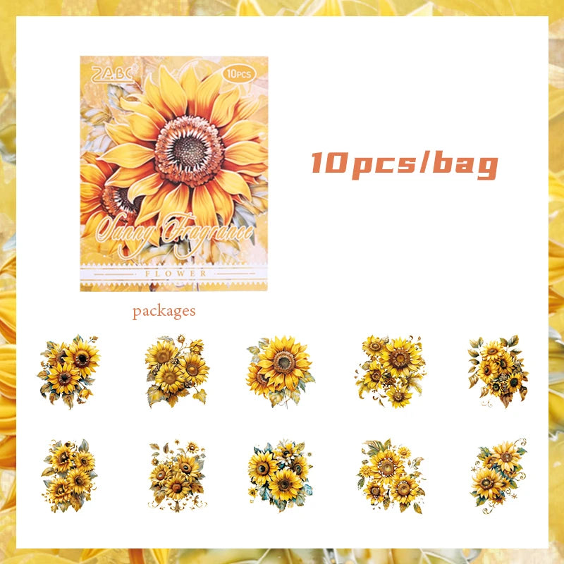 Mr. Paper, 6 Styles, 10pcs/pack, Dreamy Simulation Flower Stickers,Scrapbook Collage, close-up view