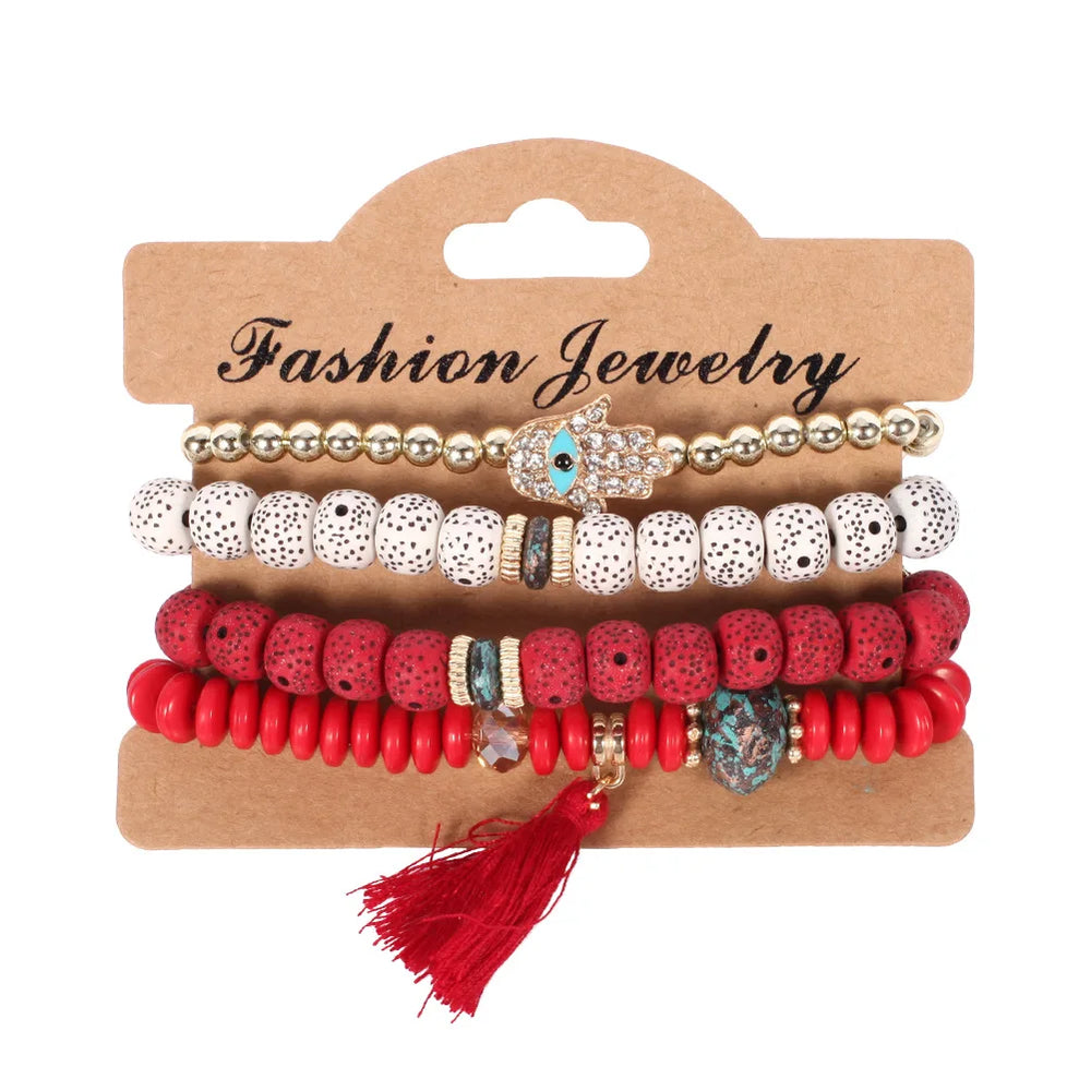 Bohemian Handmade Beads Bracelet Set For Women Summer Colorful Beaded Chain Bangle additional angle
