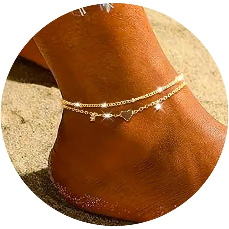 925 Sliver Plated CZ Anklet Bracelets for Women Girl Trendy New Waterproof Heart Char lifestyle view
