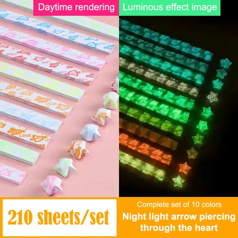 210 Sheets Luminous Origami Paper Stars | DIY Craft Kit for Glowing Lucky Stars alternate view