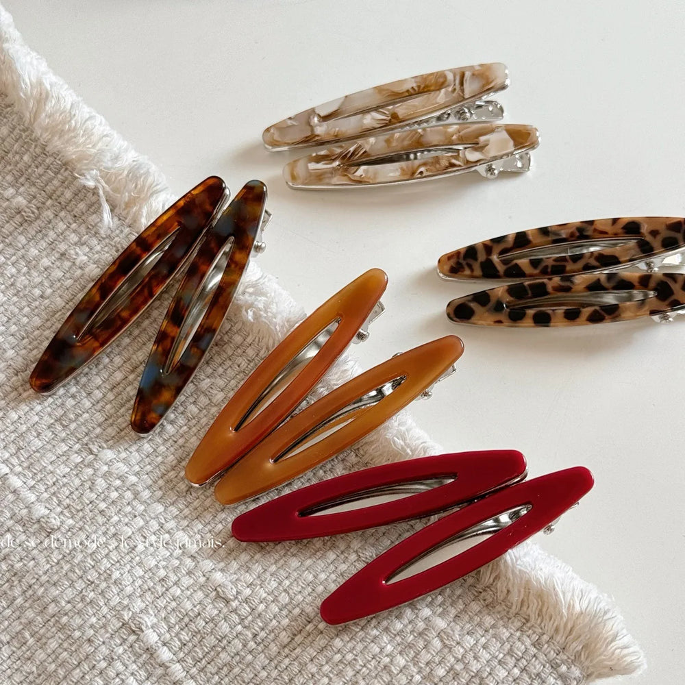 2pcs/set Acetate Hair Clips Hollow Out Oval Bangs Duckbill Clips Geometric Barrettes Side Hairpins W