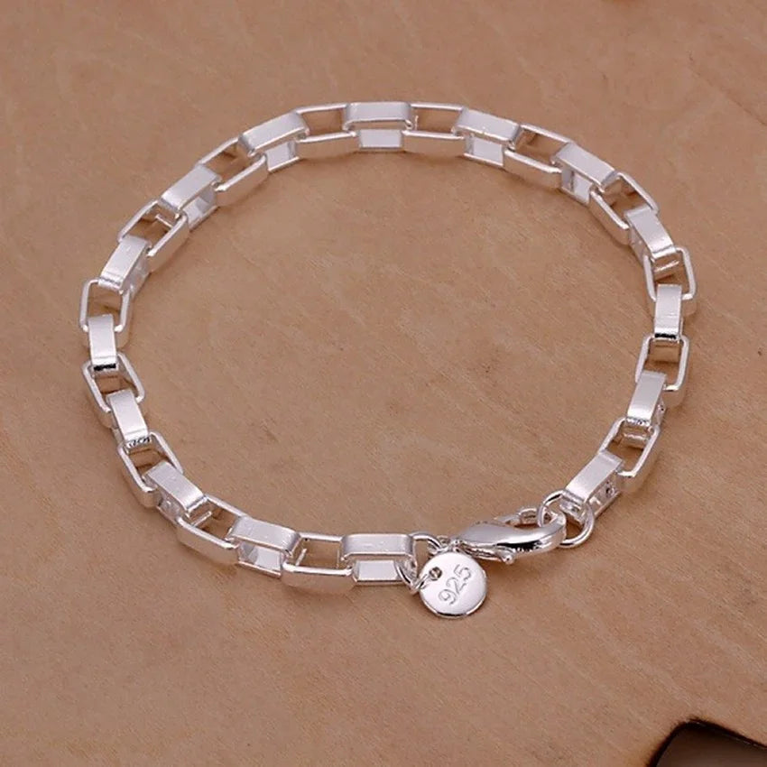 Fine 925 Sterling Silver Noble Nice Chain Solid Bracelet for Women Men Charms Party Gift detail view