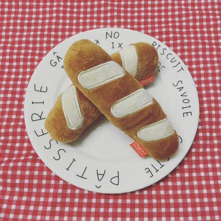French Baguette Dog Toy | Squeaky Plush Bread Toy detail view