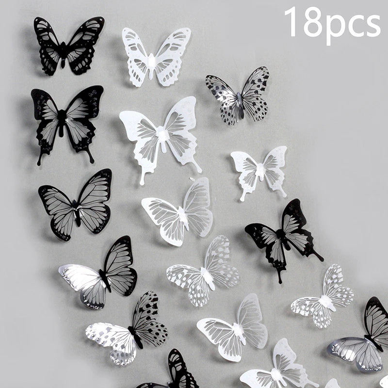 18pcs Black and White Butterfly Wall Stickers | Elegant PVC Decals for Home Decor