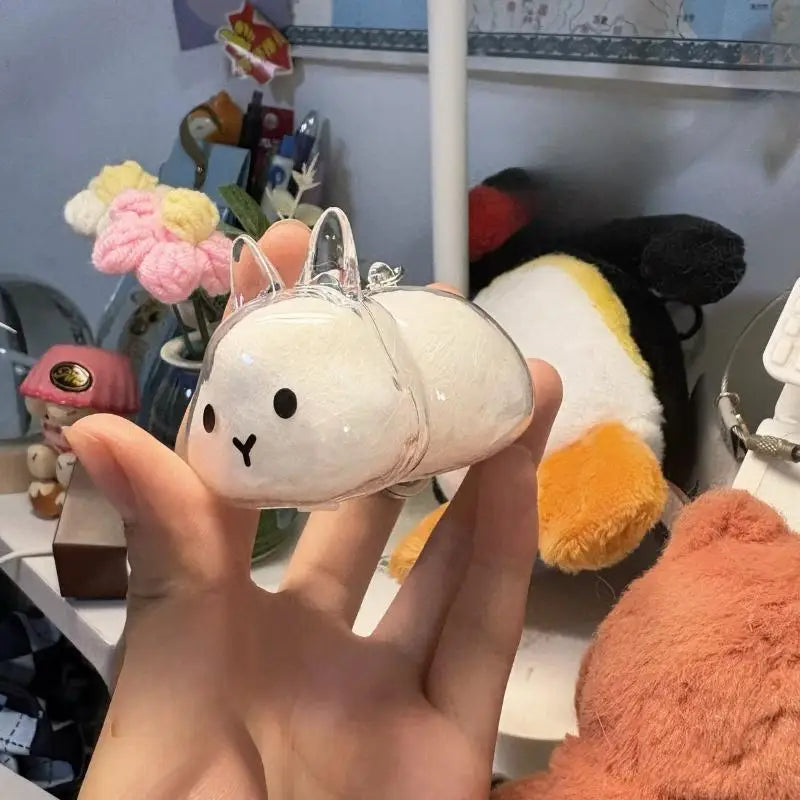 Cartoon Pet Hair Memorial Transparent Storage Box Keyring Cute Animal Rabbit Fur Orga lifestyle view